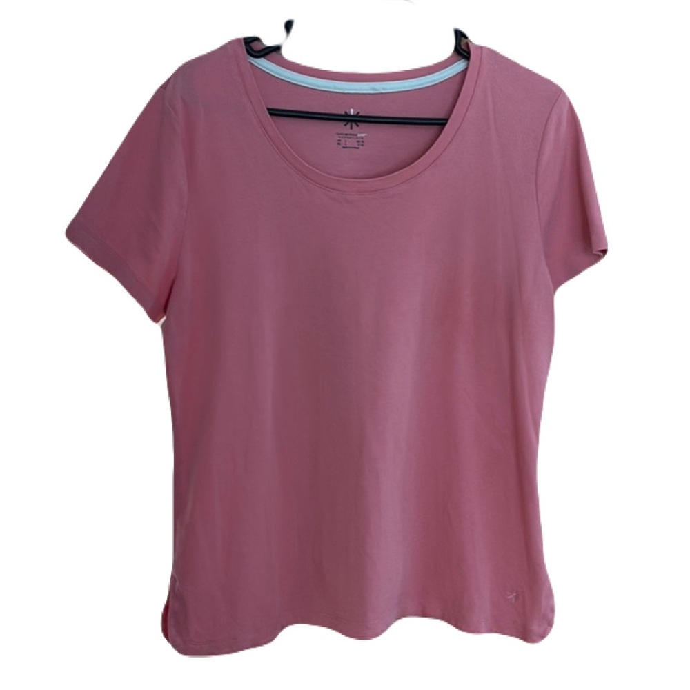 Isaac Mizrahi Live! Essentials Top Crew Neck Short Sleeves Pink/Salmon Sz L